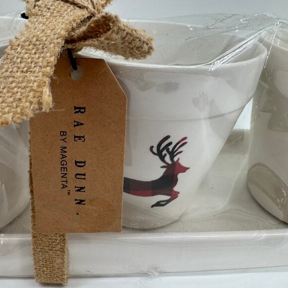 Rae Dunn Merry Xmas Reindeer Ceramic Planter Pot Set with Tray Christmas Decor - Picture 3 of 9
